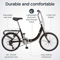 20-Inch Folding Adult Bike for Men and Women, 7-Speed Drivetrain
