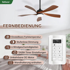 Sofucor Smart Deckenventilator mit Beleuchtung,132cm Deckenventilator mit Licht, Kompatibel mit Alexa/APP, Fernbedienung, 3 Farbtemperatur, Timer, 6