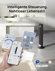 Dreo Smart 20dB DC Motor Turmventilator Leiser, 11M Windentfernung Ventilator mit Fernbedienung,9 Stufen 4 Modi, 90° Oszillierender Standventilator