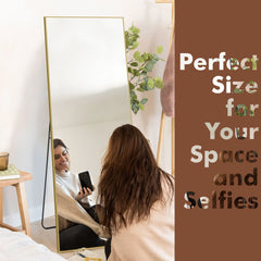 64x21 Full Length Floor Mirror, Large Full Body Aluminum Alloy Frame Standing Mirror with Stand and Wall Mount Option