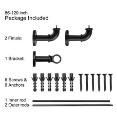 1 Inch Industrial Curtain Rods for Windows, Blackout Wrap-Around Rods, Rustic Matte Black