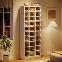 10-Tier Tall Shoe Cabinet, 30-Pair White Wood Shoe Storage Rack for Entryway and Closet