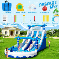 Hüpfburg XXL mit 2 Wasserrutsche für Gewerblichen Erwachsene & Kinder, Aufblasbare Bouncy Castle für Indoor Outdoor mit Gebläse Größe Pool Rutsche