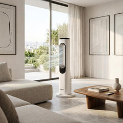 LEHMANN Turmventilator mit Fernbedienung & LED-Display, leiser Ventilator mit Schlafmodus, 15 h Timer, 3 Lichtfarben, 3 Modi, 3 Geschwindigkeiten,