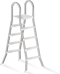 4 Stufige Poolleiter Edelstahl, Pooltreppe für Aufstellpool, Poolleiter 132 cm Poolhöhe, Pool Treppe, Poolstufen für Aufstellpools, Schwimmbadleiter