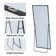 64x21 Full Length Floor Mirror, Large Full Body Aluminum Alloy Frame Standing Mirror with Stand and Wall Mount Option