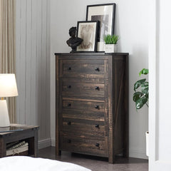 48 Inch Tall Farmhouse Wood Dresser, 5 Drawer Chest of Drawers for Bedroom