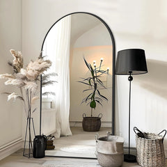 Modern Arched Full Length Floor Mirror, Aluminum Alloy Frame Standing Full Body Mirror