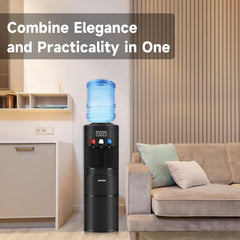 3-in-1 Hot & Cold Water Cooler with Built-in Ice Maker – Top Loading for 3-5 Gallon Bottles, Child Safety Lock, Black