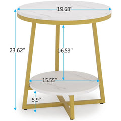 Industrial Round End Table, Small Side Table and Accent Coffee Table for Living Room and Bedroom
