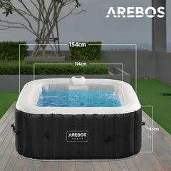 Arebos Whirlpool | 154 x 154 cm | mit LED-Beleuchtung | aufblasbar | quadratisch | In- & Outdoor | 4 Personen | 100 Massagedüsen | mit Heizung | 600 L