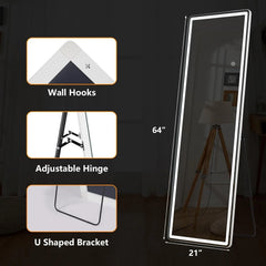 64 x 21 Inch Full Length LED Floor Mirror with Stand, Wall Mounted Full Body Mirror