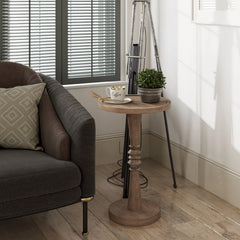 Small Pedestal End Table with Tray Top, Farmhouse Distressed Finish Accent Table
