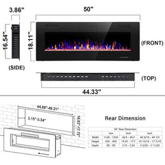Recessed Electric Fireplace Heater, Wall Mounted 750-1500W Fireplace with Remote Control