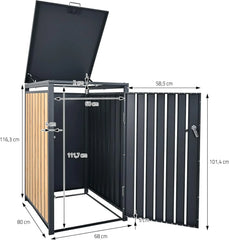 ML-Design Mülltonnenbox 3er 3 Tonnen 240L 200x80x116,3cm Anthrazit-Holzoptik, Stahl wetterfest/abschließbar Mülltonnenverkleidung Klappdeckel/3 Türen,