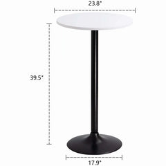 Round Bistro Pub Table, Bar Height Cocktail Table with Metal Base and MDF Top, 23.8 Inch