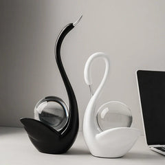 Modern Ceramic Swan Figurine with Glass Sphere Decorative Sculpture for Home Tabletop Decor