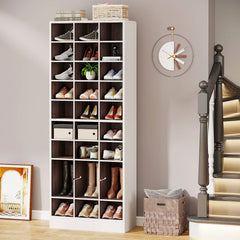 10-Tier Tall Shoe Cabinet, 30-Pair White Wood Shoe Storage Rack for Entryway and Closet