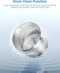 Portable Washer with 6 Cycles, Drum Clean, Quick, Stainless Steel Tub, Transparent Lid, LED Display Washing Machine, White
