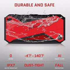 Peak 1600A 18000mAh Car Battery Jump Starter, up to 7.2 Gas, 5.5L Diesel Engines, Portable Battery Booster with Smart Charging Port, LCD Display, Intelligent Jumper Clamps, DJS90, Red Black