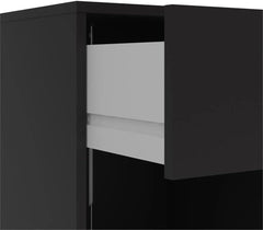 3-Pc Scandinavian Design Engineered Wood Bedroom Furniture Set with 3-Drawer Chest & 6-Drawer Double Dresser & 1-Drawer Nightstand, Pewter Plastic Handles, Smooth Plastic Glides, in Black