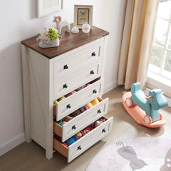 48 Inch Tall Farmhouse Wood Dresser, 5 Drawer Chest of Drawers for Bedroom