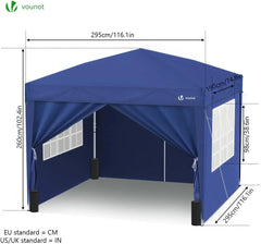 VOUNOT Carpa Plegable Gazebo 3x3m con 4 Paredes y 4 Bolsas de Arena, Cenador Pabellón de Jardín para Camping, Fiestas, Exterior, Color Azul
