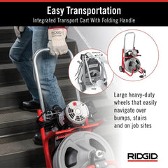 120V Drum Drain Cleaning Snake Auger with 3/8-In. x 75-Ft. Cable, 4-Piece Tool Set and Gloves
