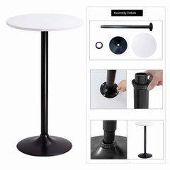 Round Bistro Pub Table, Bar Height Cocktail Table with Metal Base and MDF Top, 23.8 Inch