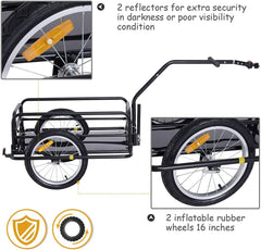 Foldable Bike Cargo Trailer, 80lbs Capacity, 16′′ Wheels, Black, with Hitch