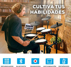 Alesis Nitro Max Kit Batería Electrónica con Parches Silenciosos de Malla, Caja de Doble Zona de 10", Bluetooth, 440+ Sonidos Auténticos, Lecciones