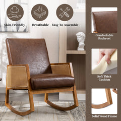 Upholstered Tall Back Rocking Chair, Smooth Gliding Accent Armchair for Comfortable Living Room Seating
