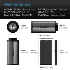 AC Infinity Air Carbon Filter 12" with Premium Australian Virgin Charcoal, for Inline Duct Fan