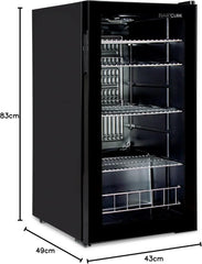 °CUBES Getränkekühlschrank 90L mit Glastür & 4 variablen Ablagen | Kompakter Flaschenkühlschrank, perfekt für zu Hause, Büro, Partys & Gastro |