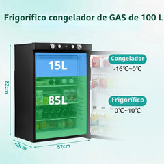 SMETA Nevera de Gas Butano, 100L con Congelador, Trivalente 12v 220v Gas, Frigorifico 12v, sin Ruido, Nevera para Furgoneta Camper Caravana