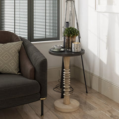 Small Pedestal End Table with Tray Top, Farmhouse Distressed Finish Accent Table