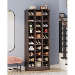 10-Tier Tall Shoe Cabinet, 30-Pair White Wood Shoe Storage Rack for Entryway and Closet