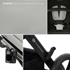 Kinderkraft MOOV XL 3 en 1, Carrito bebé hasta 27 kg, Carro, Con Asiento I-SIZE 40-75 cm, Plegable, Amortiguación, Convertible, Capazo XL, Con