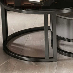 Ovaler Couchtisch aus Stein, 2er-Set, Wohnzimmer-Mitteltisch mit Schublade, Beistelltisch aus Glas, Schwarz/Grau – Grau, (99,9 cm L x 49,9 cm B x 40,6