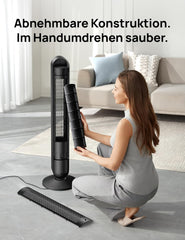 DREO DC Motor Turmventilator Leiser, 11M Windentfernung Ventilator mit Kühlung Fernbedienung, 9 Stufen 4 Modi, 90° Oszillierender Stand Ventilatoren