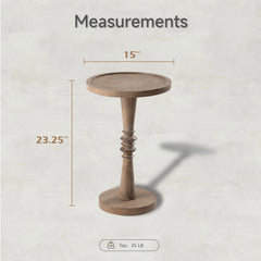 Small Pedestal End Table with Tray Top, Farmhouse Distressed Finish Accent Table