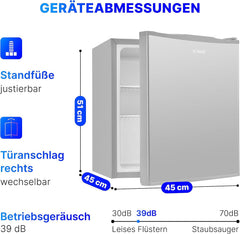 Bomann Mini Kühlschrank 42 Liter | Getränkekühlschrank klein für Büro, Camping und Gaming | kleiner Kühlschrank leise 39 dB | Minibar mit wechselbarem