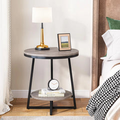 Industrial Round End Table, Small Side Table and Accent Coffee Table for Living Room and Bedroom