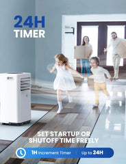 9000 BTU Aire Acondicionado Portátil, 4 en 1: Refrigeración, Ventilador, Deshumidificador y Modo Sueño, Silencioso, con Mando, Temporizador 24h y Kit