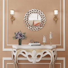 Round Sunburst Wall Mirror, Decorative Accent Mirror for Living Room, Bedroom and Entryway Home Decor