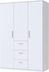 Habitdesign Armario Ropero 3 Puertas y 3 cajones, 203x117x52 (AltoxAnchoxFondo - en Cm), con Barra Colgadora y Estantes, Color Blanco Brillo