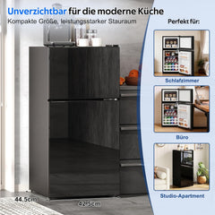 Merax Kühlschrank mit Gefrierfach, 60L Kleiner Kühlschrank, kompakt, Glastür, LED-Innenbeleuchtung, manuelle Temperaturregelung, Glasablagen, 45 dB(A)