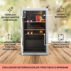 Klarstein Mini Kühlschrank mit Glastür, Mini, für Zimmer, Getränkekühlschrank Klein mit Verstellbaren Ablagen, 80 Liter, Indoor/Outdoor Kühlschrank