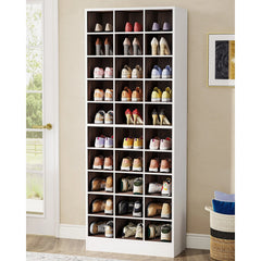 10-Tier Tall Shoe Cabinet, 30-Pair White Wood Shoe Storage Rack for Entryway and Closet