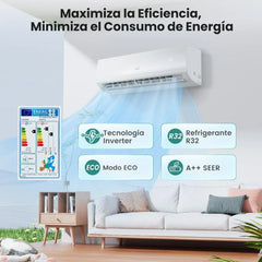 COSTWAY Aire Acondicionado Split, 2,6 kW, Aire Acondicionado con Calefacción con Bomba de Calor,Refrigerante: R32, Calefactor y Refrigerador con Kit